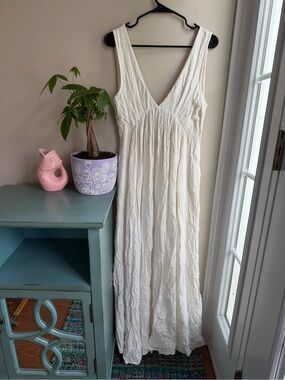 Free People White Maxi Dress Deep V Sleeveless